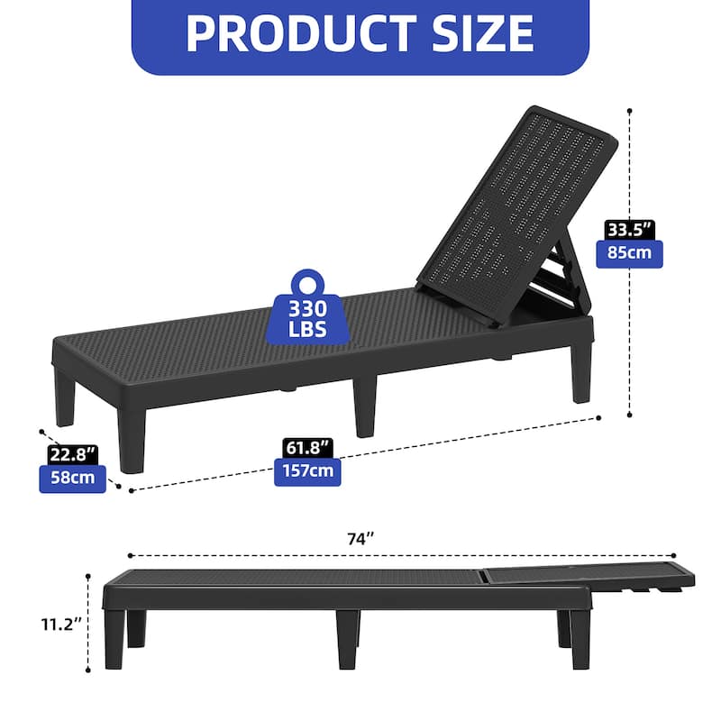 Outdoor Chaise Lounge Chairs (Set of 2) with Adjustable Backrest