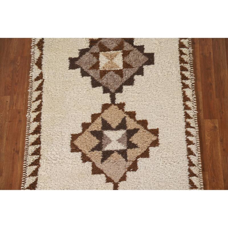 Anatolian Beige Turkish Runner Rug Hand-knotted Wool Carpet - 3'5"x 10'9"
