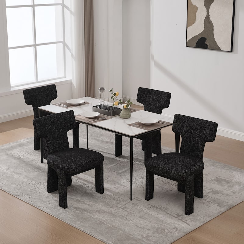 22.05" Wide Modern Upholstered Chenille Dining Chair Set of 4 with Rubberwood Legs, Armless Curved Back Accent Chairs - Black+Grey