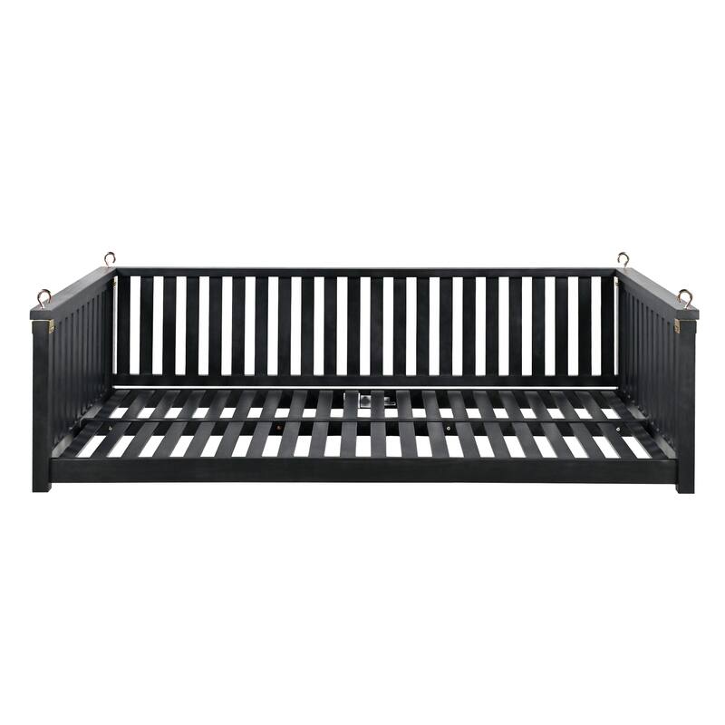 Patio Twin Size Garden Swing Bed Wood Porch Swing with Ropes