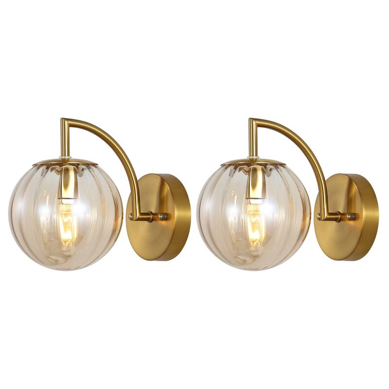 SAFAVIEH Lighting Nunu 9-inch Wall Sconce (Set of 2) - 6Wx9Dx8H - Amber/Brass