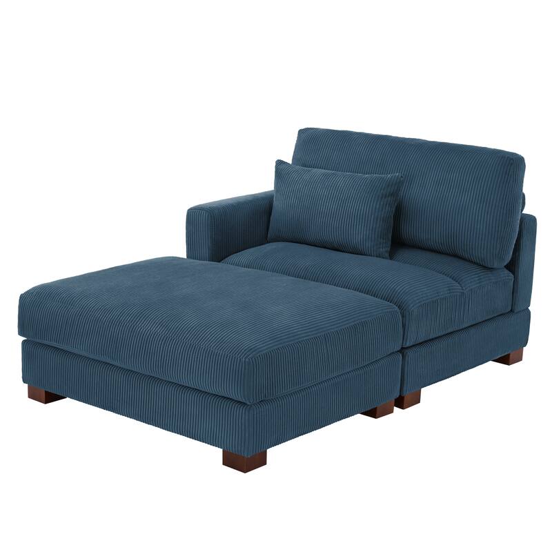 Modern Corduroy Upholstered Sectional Chaise Lounge with Ottoman