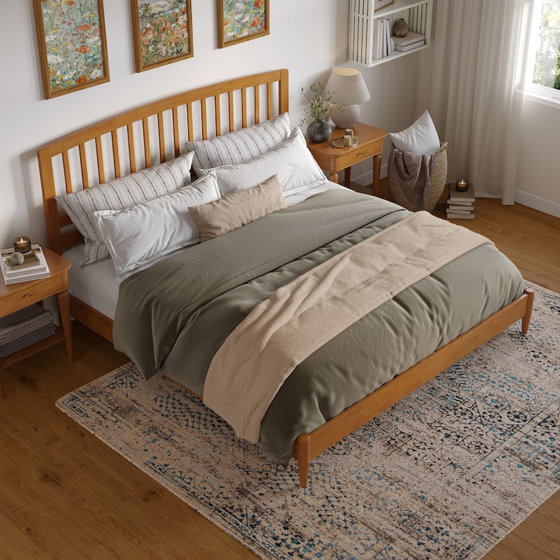 Quincy King Solid Wood Low Profile Platform Bed in Light Toffee