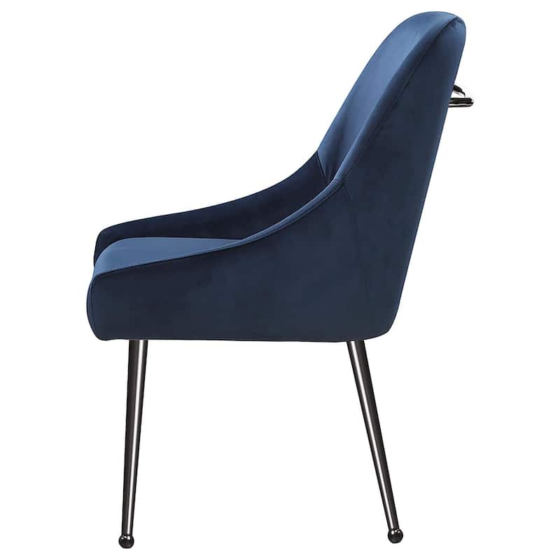 Maya Dining Side Chair Set of 2, Slope Arms, Black Metal, Blue Velvet