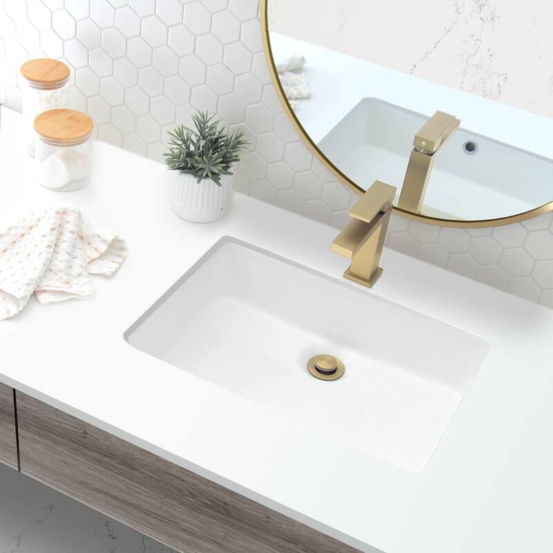 STYLISH 20 3/8 inch Rectangular Undermount Porcelain Bathroom Sink with two Overflow Finishes included