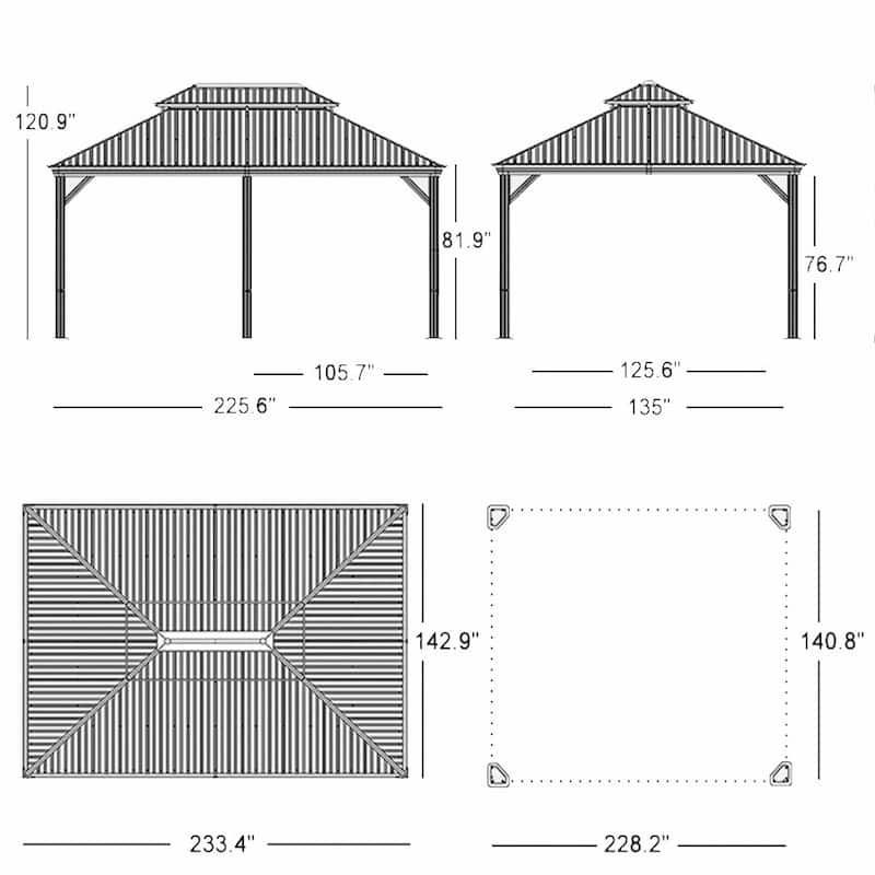 PURPLE LEAF Outdoor Galvanized Steel Hardtop Gazebo, Aluminum Frame Gazebo With Curtains and Light