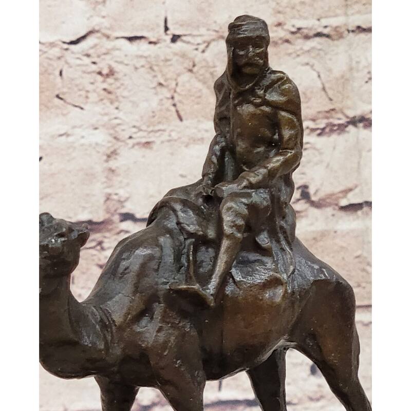 Arabian Man Riding Camel Desert Scene Decor Bronze Statue Sculpture Figure On Marble Base
