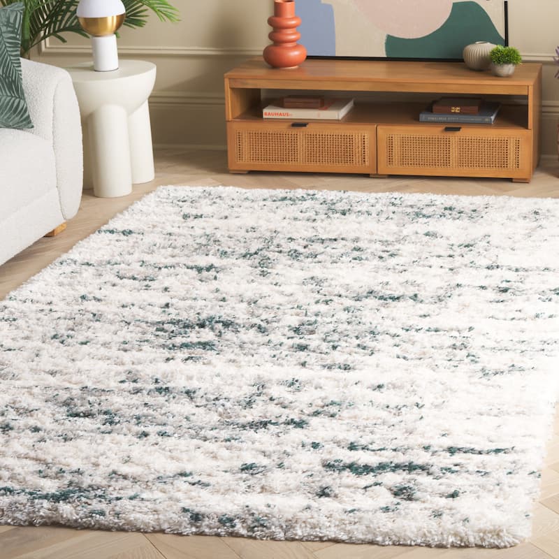 SAFAVIEH Fontana Shag Magali Modern Abstract 2-inch Thick Rug - 10' x 14' - Ivory/Green - Rectangle