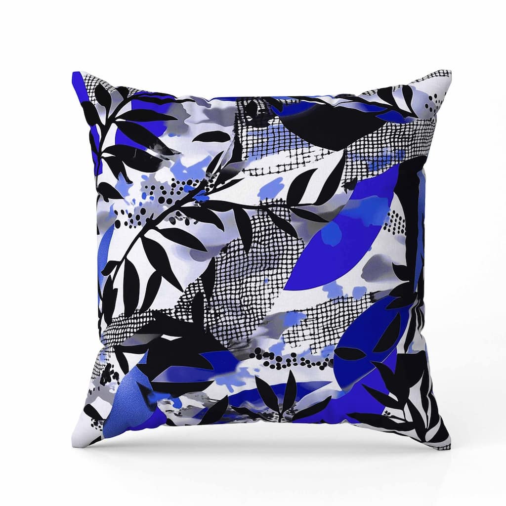 Leafy Collage Indoor/Outdoor Reversible Throw Pillow Blue and Gray