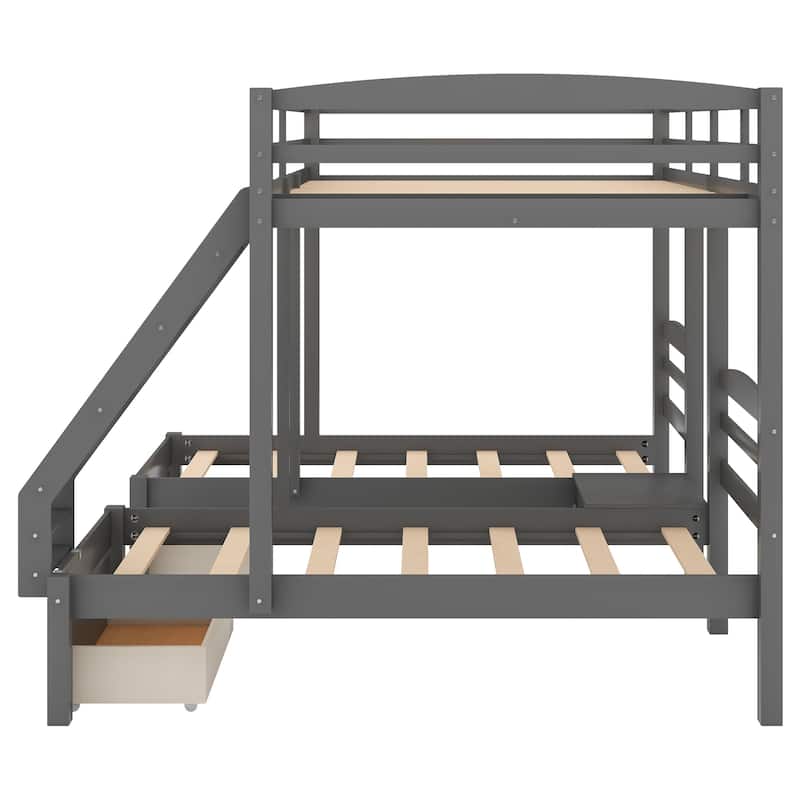 Space-Saving Triple Bunk Bed - Full Over Twin with Drawers