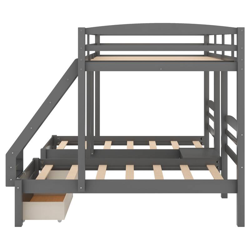 Space-Saving Triple Bunk Bed with Drawers, Full Over Twin & Twin, Gray
