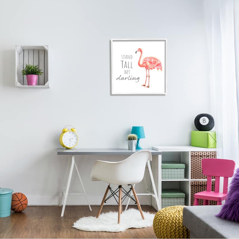 Stupell Stand Tall My Darling Motivational Phrase Pink Flamingo Framed Wall Art