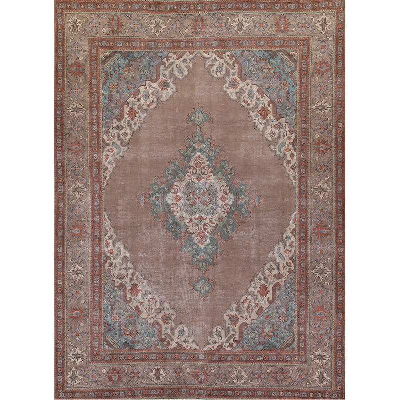 Over-Dyed Distressed Tabriz Persian Antique Wool Carpet - 9'11" x 12'11"