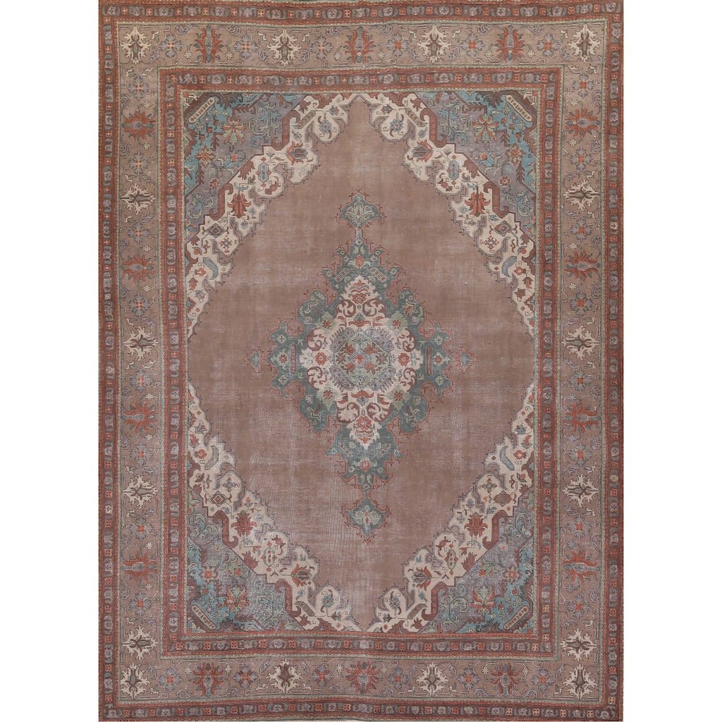 Over-Dyed Distressed Tabriz Persian Antique Wool Carpet - 9'11" x 12'11"