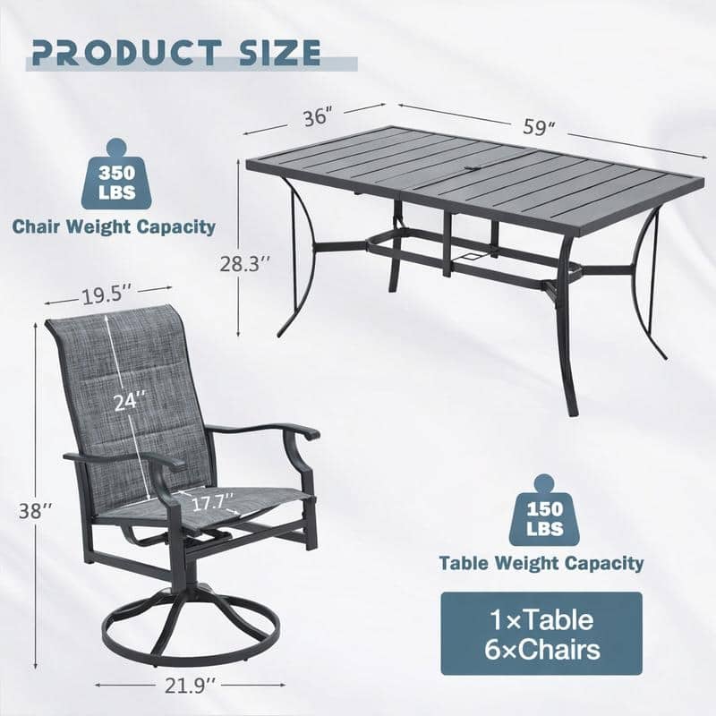 Erommy Outdoor Patio Dining Set with Swivel Rocker Chairs, Metal Table with Umbrella Hole, Patio furniture for Backyard