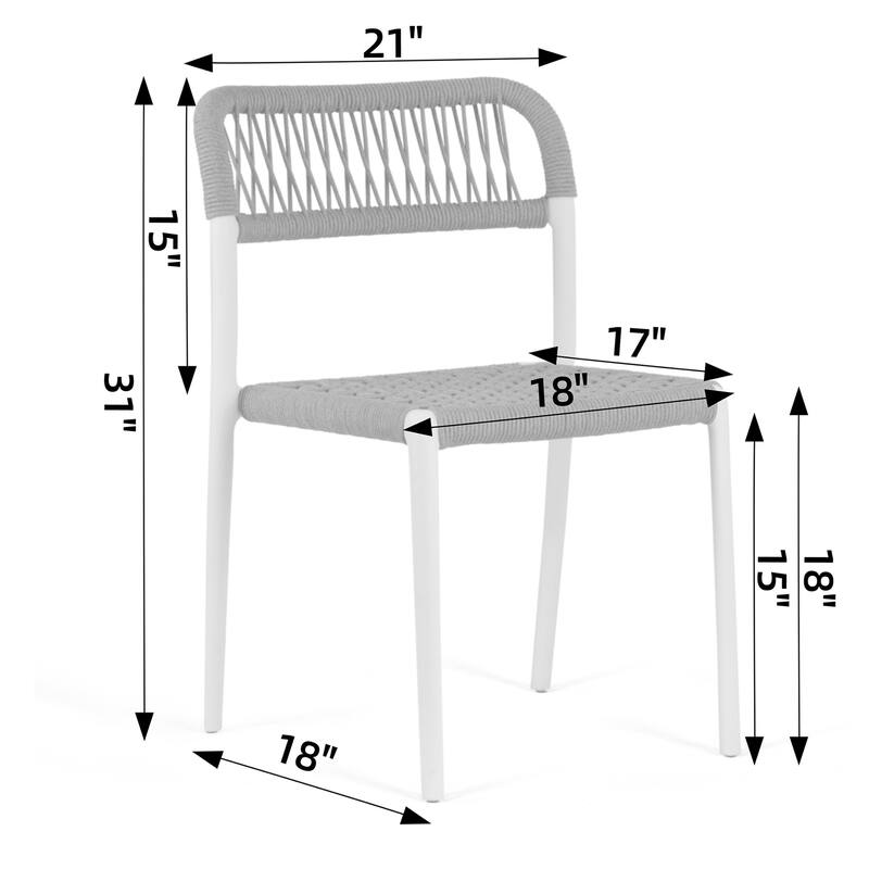 Set of 2 Belen Beige Woven Rope Fabric Dining Chair with Plastic Frame
