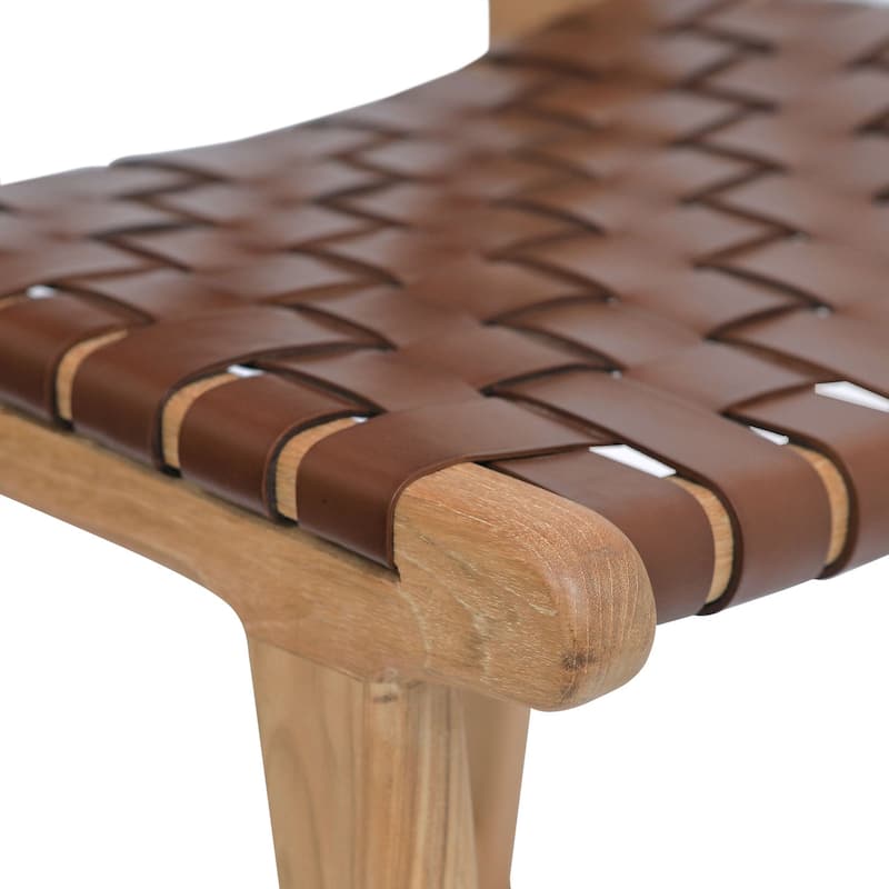 Poly and Bark Banda Teak & Leather Counter Height Stool - Solid Wood Frame