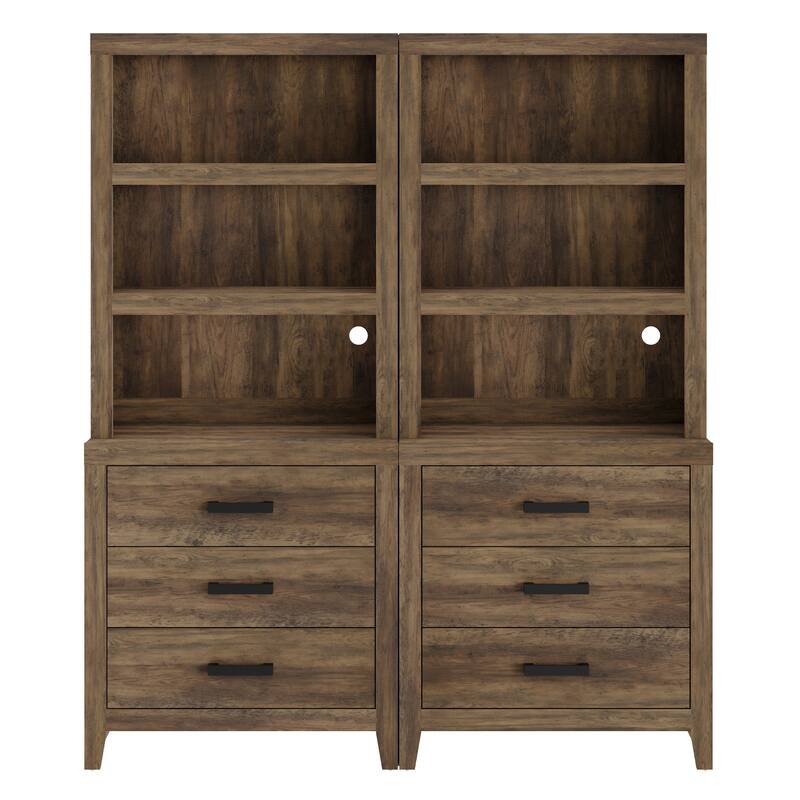 3-Tier Bookshelf with 3 Large Drawers, 74" Tall Farmhouse Bookcase with Wide Metal Handles, for Living Room, Office, Library