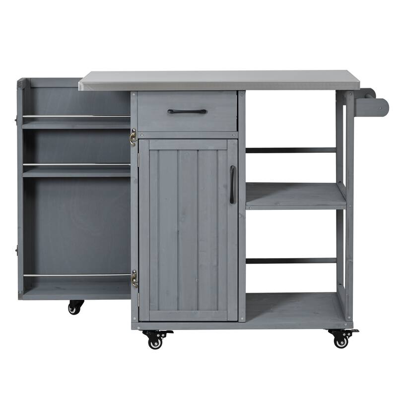 Fir Wood Outdoor Kitchen Prep Station Cart with Stainless Steel Top & Towel Rack