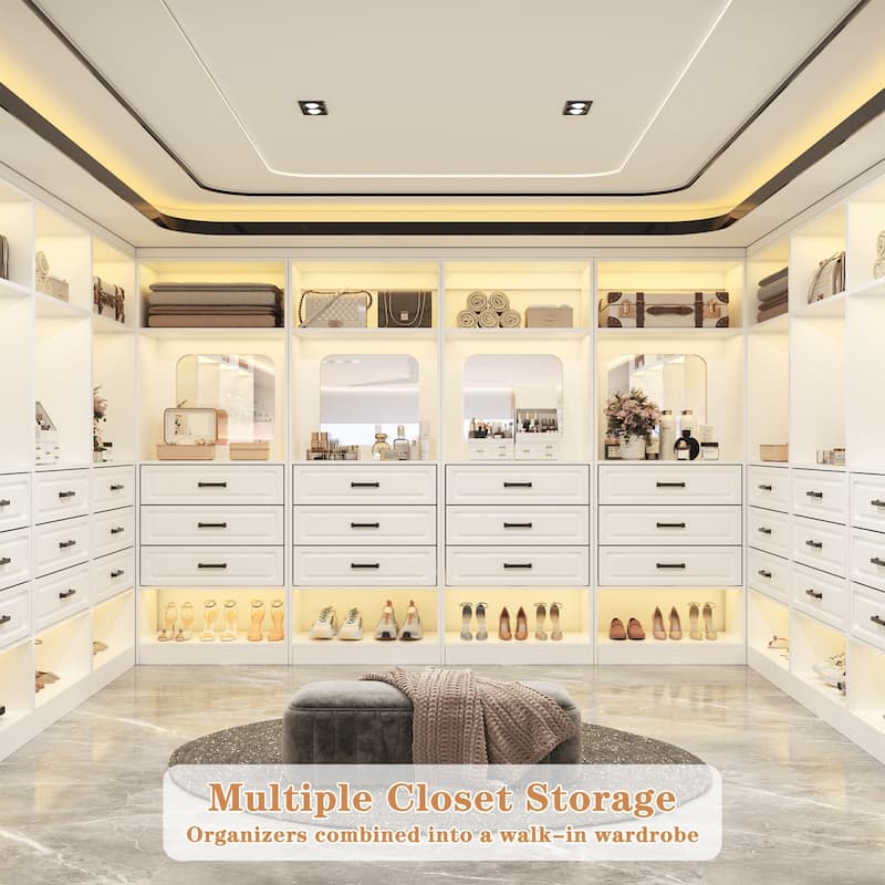 Cimly 25'' Freestanding Closet System with Drawers and Mirror, Display Shelves Organizer with Shelving