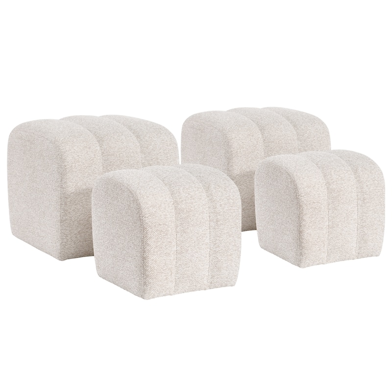 Modern 2-in-1 Nesting Upholstered Vanity Stool Ottoman Footrest Shoe Bench Set - Set of 4 - Cream