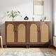preview thumbnail 12 of 19, Set of 2 Rattan Sideboard, 59 Inch Buffet Cabinet with Doors, Accent Cabinet Walnut