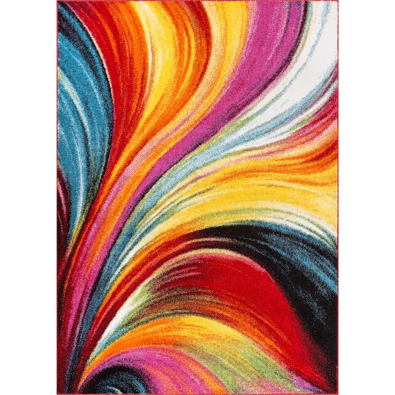Well Woven Abstract Modern Bright Multicolor Waves Area Rug - 7'10 x 9'10 - 7'10 x 9'10 - Multi - Rectangle