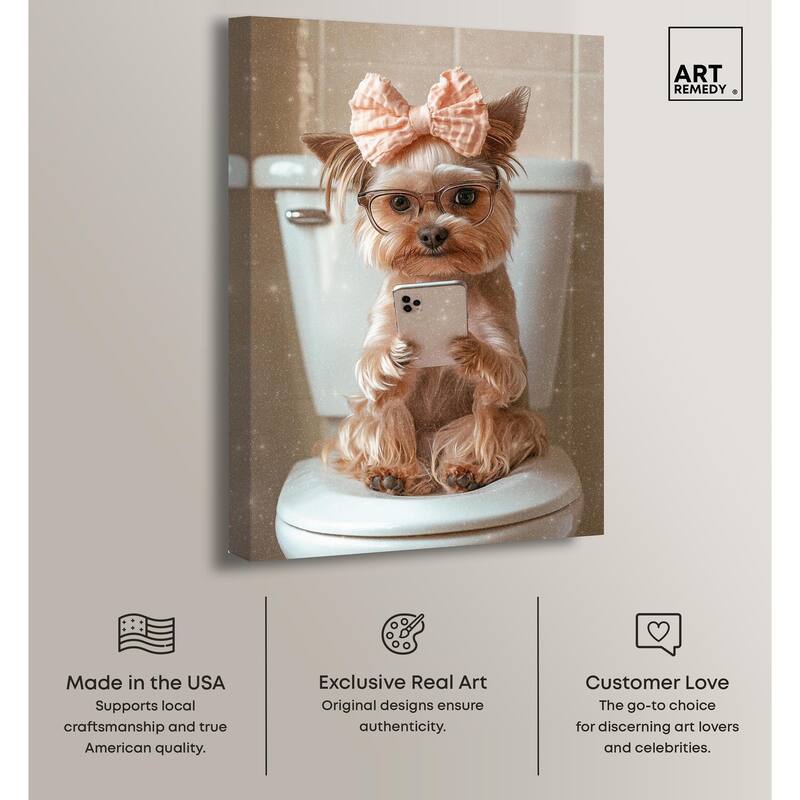Cute Yorkie on the Toilet Canvas by Art Remedy, Gallery Wrapped