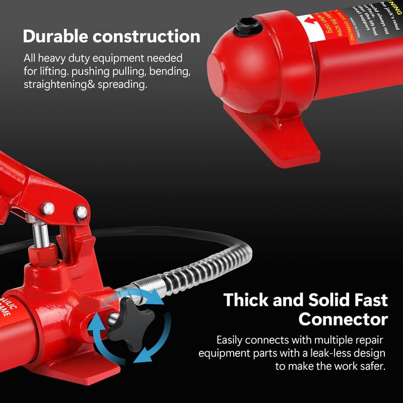 4 Ton Porta Power Kit, Portable Hydraulic Jack with 4.1 ft/1.25 m Oil Hose, 17 Pcs Hydraulic Ram, 8000 Lbs Capacity