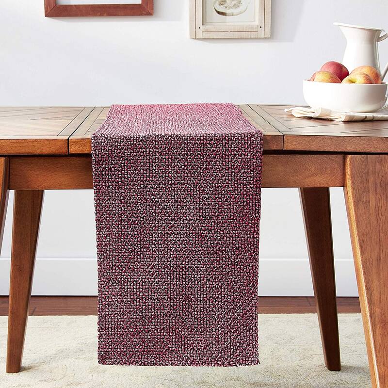 Violet Linen Chenille Basket Weave Pattern Polyester Table Runner - 13" X 70" - Red