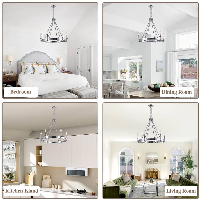 Cusp Barn 28 Inch Farmhouse Wagon Wheel Chandelier, Industrial 6-Light Chrome Round Kitchen Island Pendant Light for Dining Room