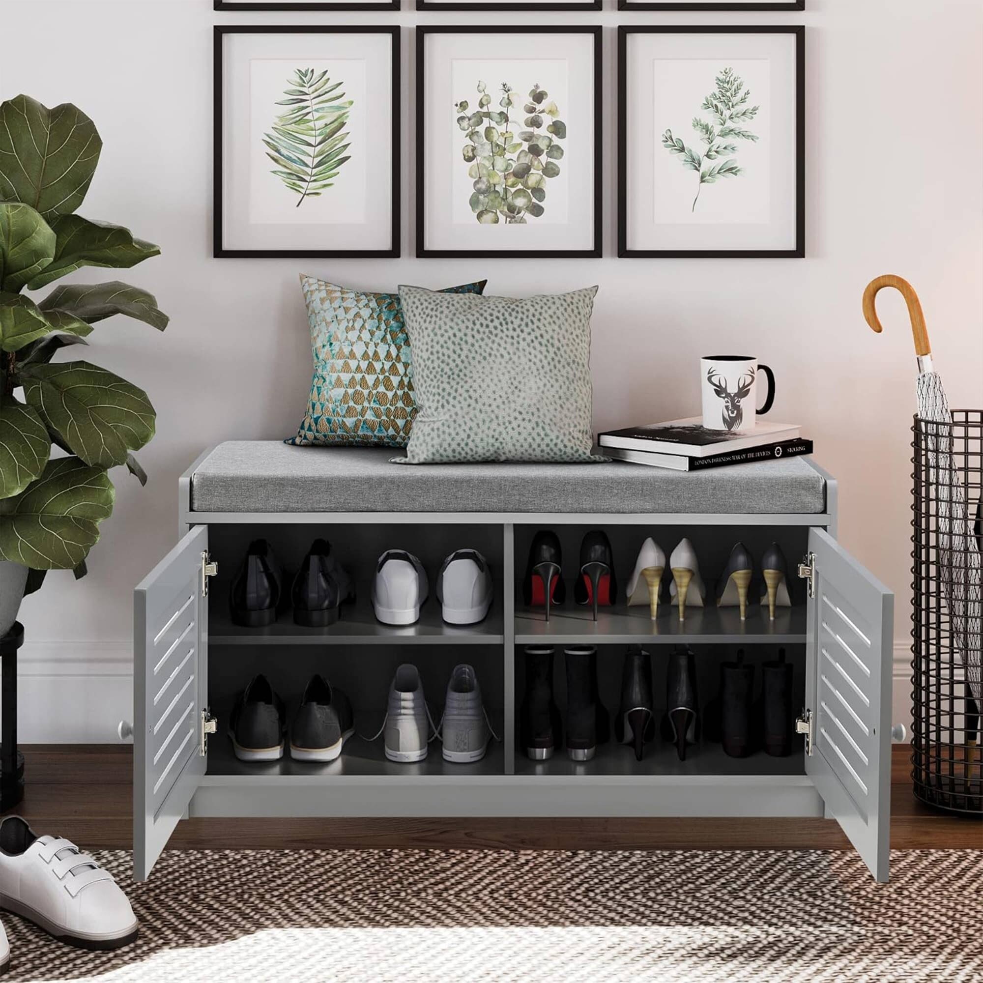 送料無料 通販 ファッション Shoe Modern Sturdis Storage Shelves Adjustable w/ Bench バッグ