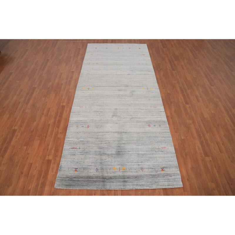 Hand Knotted Oriental Viscose Silk Carpet Tribal Animal Pictorial Greys & Charcoal Gabbeh Area Rug - 11' 10'' X 5' 1''