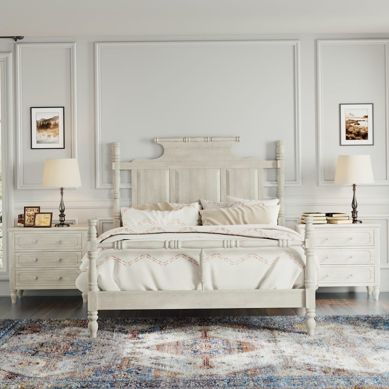 Vintage Country Style 3-Piece Bedroom Set by Harper&Bright Designs - Retro White&Set - Queen