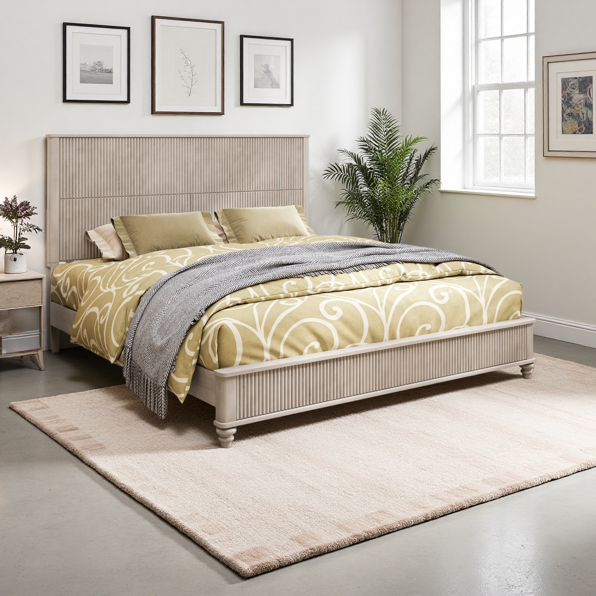 Solid Wood Platform Bed Frame with Tall Headboard and No Box Spring Needed
