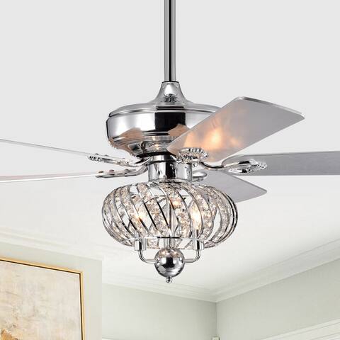 Vintage 5-Blade Chrome Crystal Chandelier Ceiling Fan with Remote - 50-in