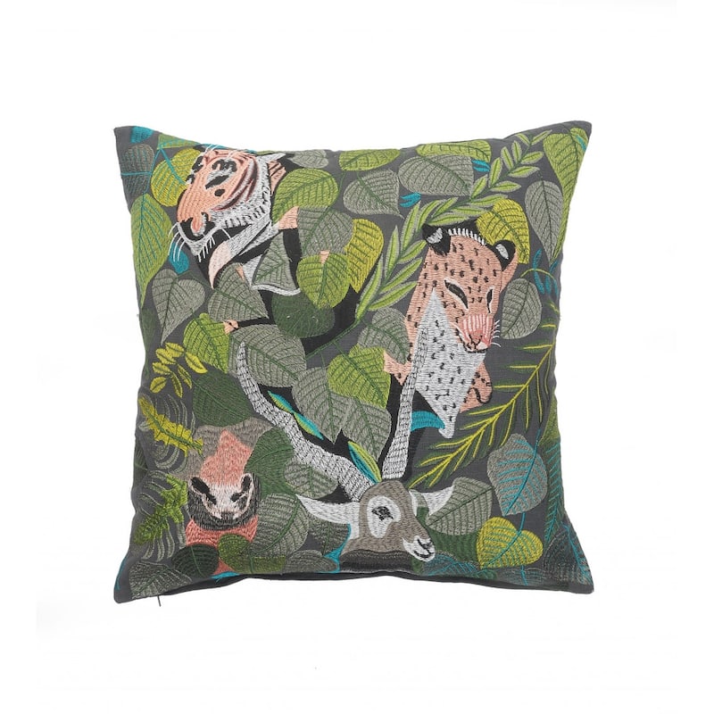 HomeRoots 20" X 20" Gray Salmon And Green 100% Cotton Animal Print Zippered Pillow