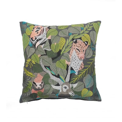 HomeRoots 20" X 20" Gray Salmon And Green 100% Cotton Animal Print Zippered Pillow