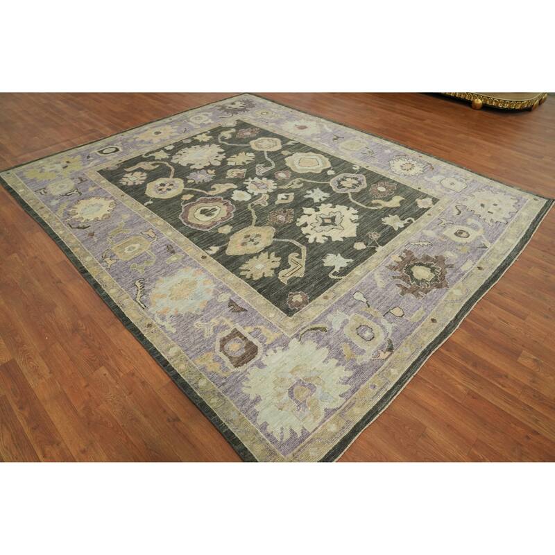 Vegetable Dye Wool Oushak Turkish Area Rug, Floral geometric Carpet - 9' 8'' X 7' 11''