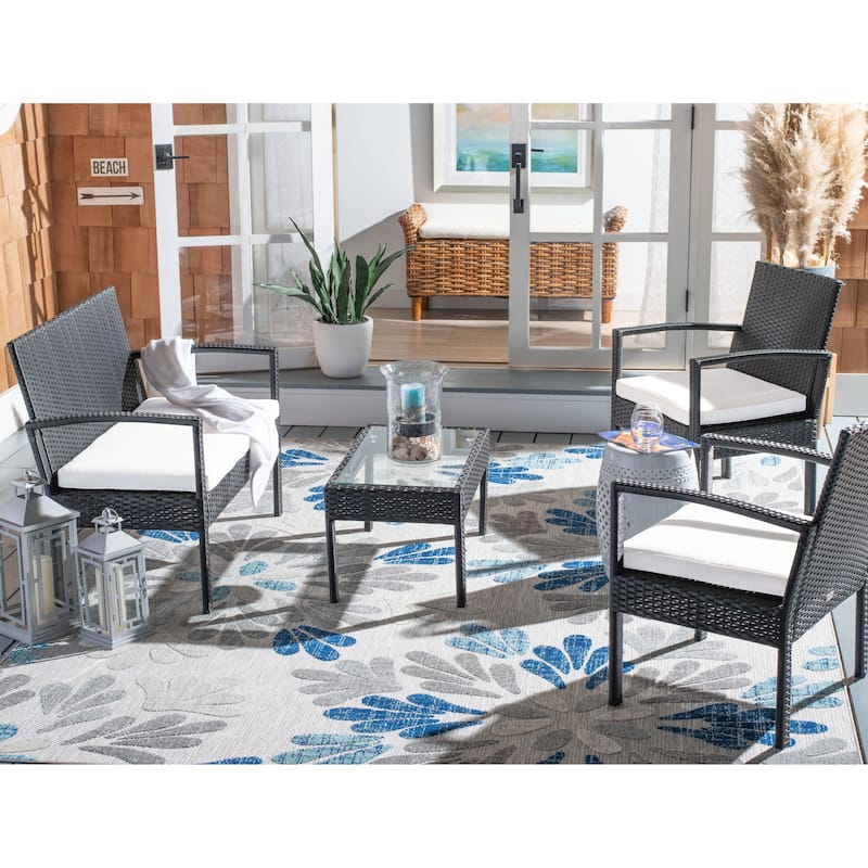 SAFAVIEH Outdoor Bassey 4-Piece Conversation Patio Set. - 39.78" x 24.18" x 32.37"