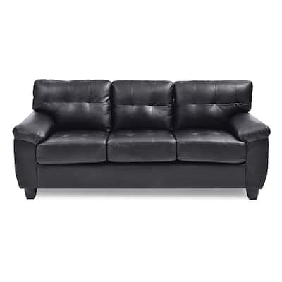 Flared Arm Faux Leather Tufted Straight Sofa - 78" - Black