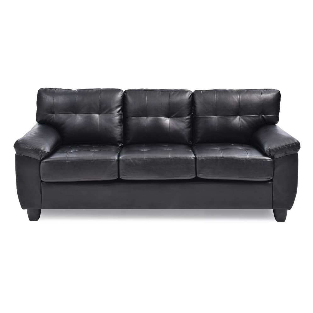 Flared Arm Faux Leather Tufted Straight Sofa - 78" - Black