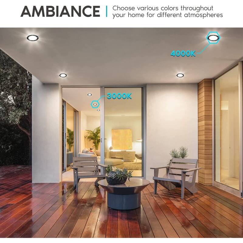 Luxrite 4" LED Recessed Can Lights 10W=60W 5 Color Selectable Dimmable Retrofit Downlights Wet Rated Black Trim 4 Pack