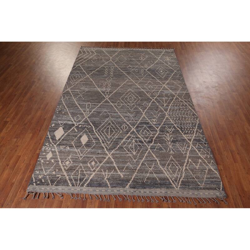 Trellis Geometric Moroccan Oriental Area Rug Hand-Knotted Wool Carpet - 7'0"x 11'2"