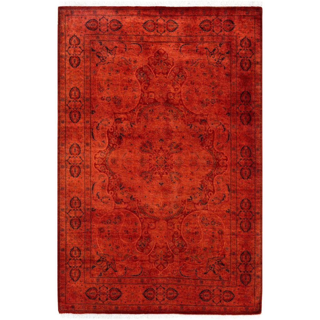 Overdyed One-of-a-Kind Hand-Knotted Area Rug - Red - 4' 2" x 6' 2"
