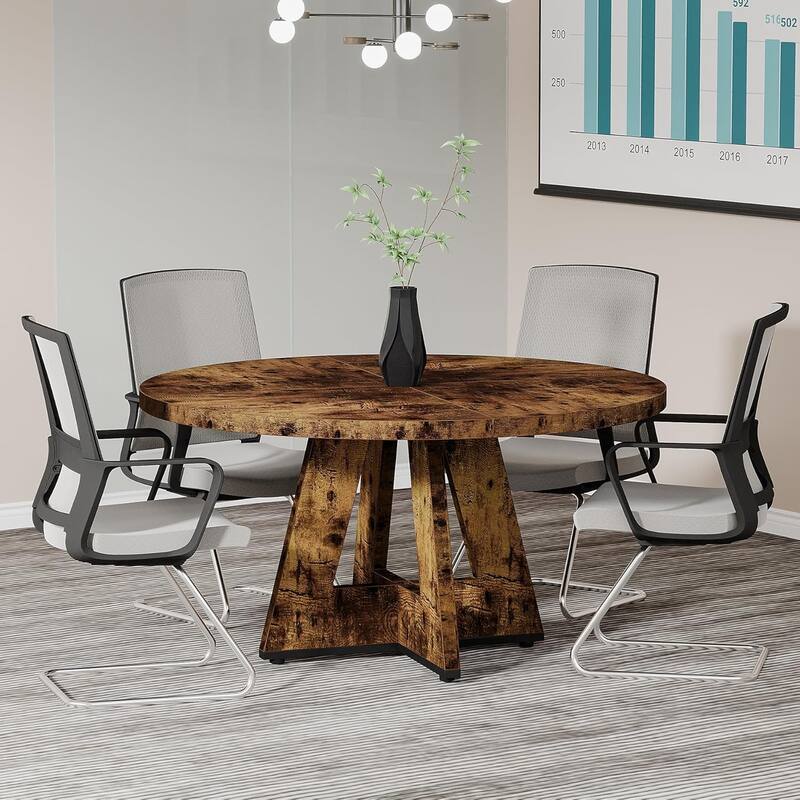 47" Round Conference Table Meeting Room Table with Thickened Top Wood Base Modern Training Desk for Conference/Seminar Room