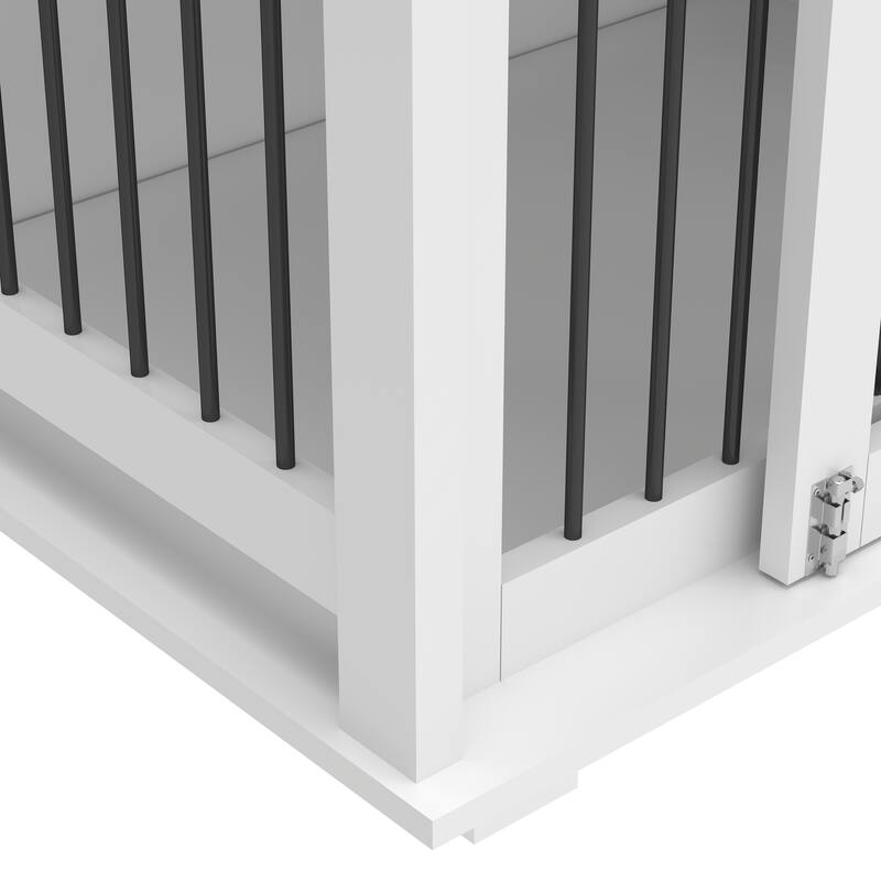 Large Dog Crate Furniture for 2 Dogs, Wooden Dog Kennel with 2 Drawers, Divider & Sliding Door, Indoor Dog Crate End Table