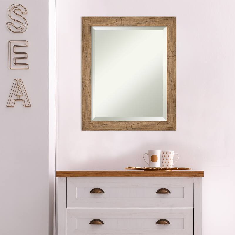 Beveled Wood Wall Mirror - Owl Brown Narrow Frame