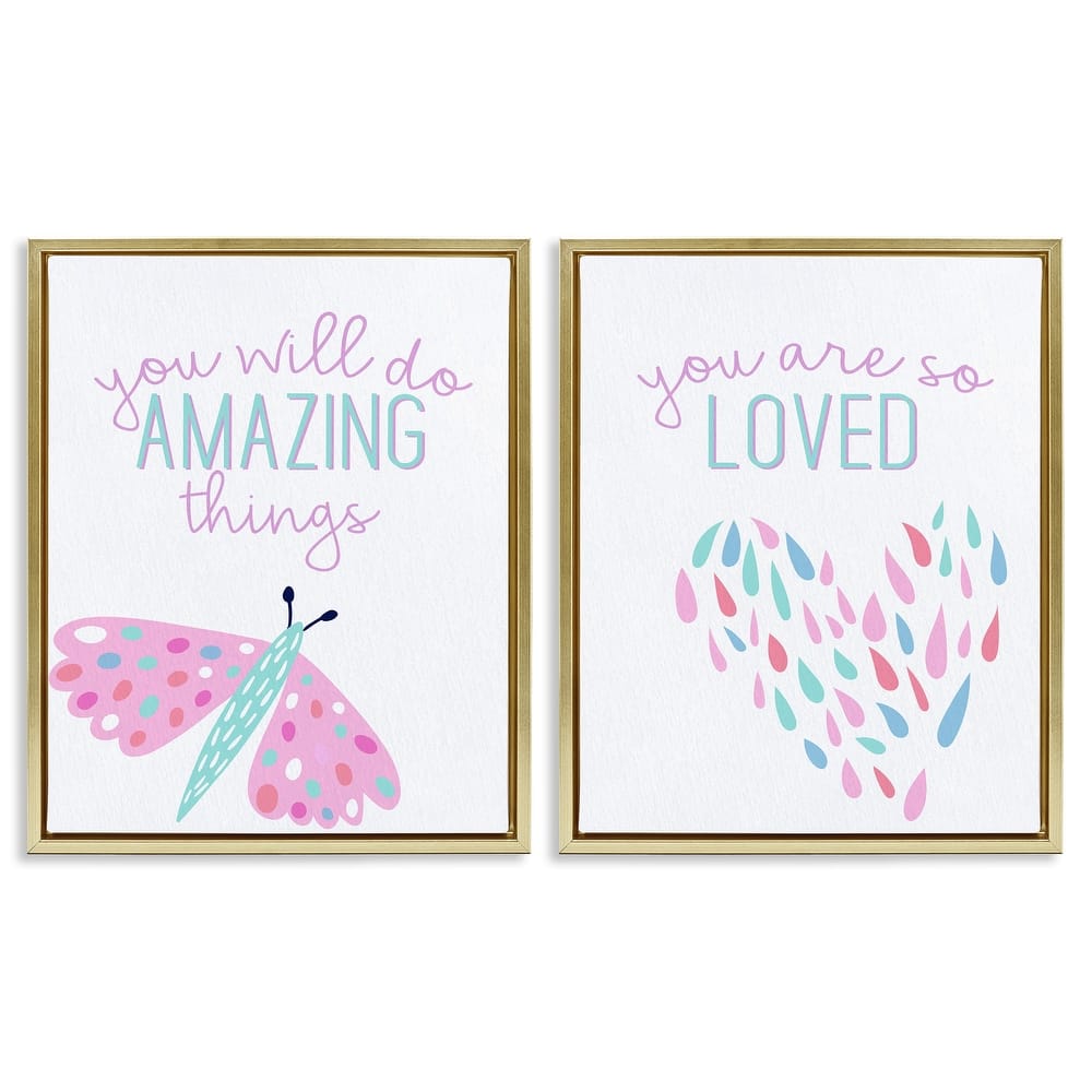 Stupell Pastel Inspirations with Dragonfly Framed Floater Canvas Wall Art Design By Kim Allen (Set of 2)