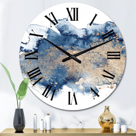 Designart 'Blue And Gold Marble Clouds II' Modern wall clock